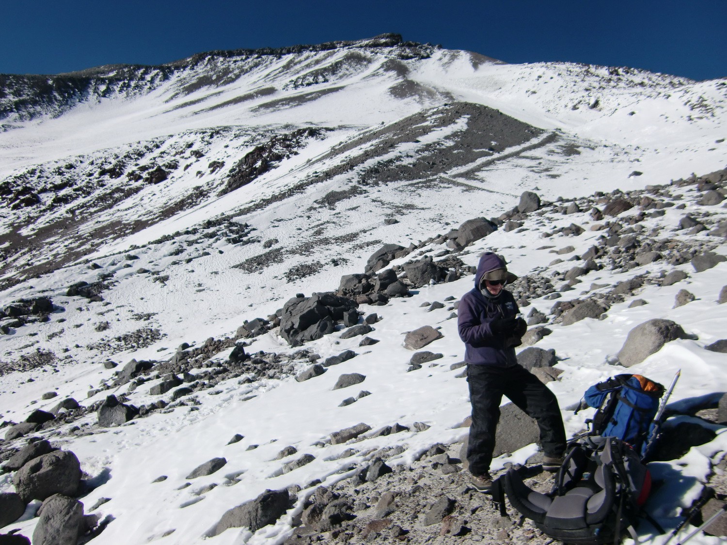 At 6000 meter height - In the background the path to the summit of Ojos del Salado